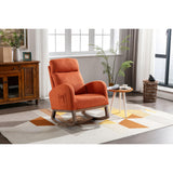 High Back Rocking Chair Padded Seat Nursery Orange Solid Modern Contemporary Pattern Linen Wood Finish