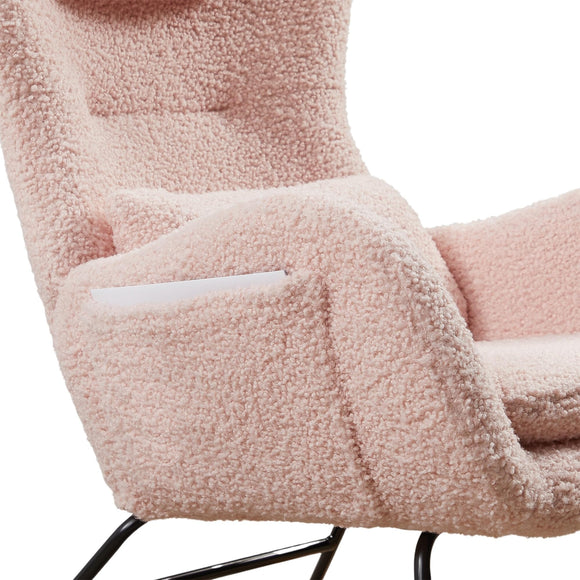 Nursery Pink Rocking Chair Glider Accent Chairs with High Backrest Solid Cabin Lodge Modern Contemporary Fabric Wood Finish Padded Seat