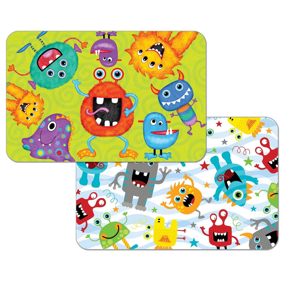 Reversible Wipe-Clean Placemats Set of 4 Kids Magnificent Monsters Multi Color Rectangle Plastic