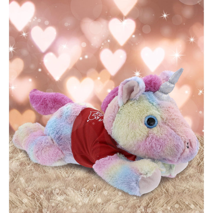 I Love You Lying Rainbow Unicorn Plush with Red Shirt 16 Inches