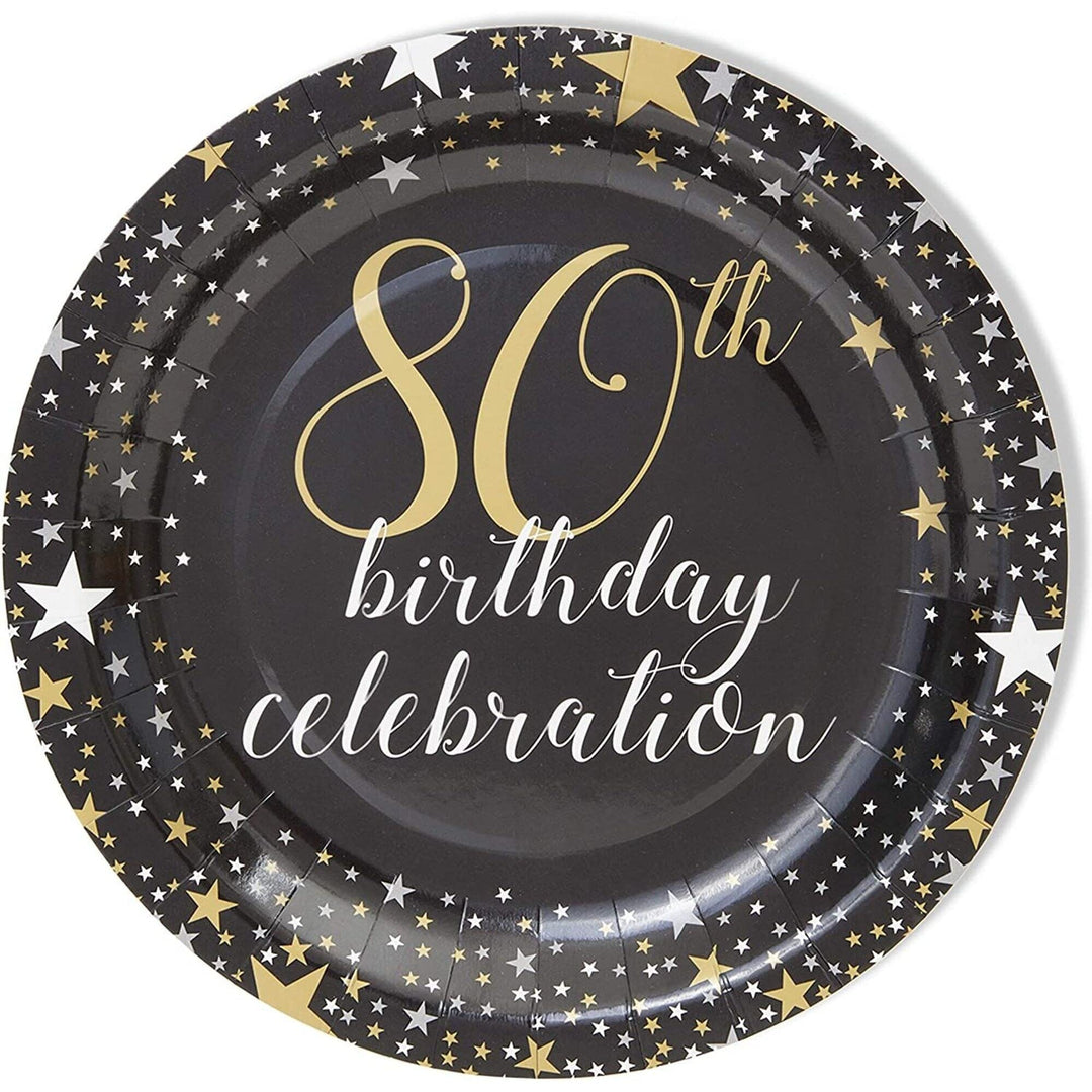 80th Birthday Party Paper Plates (9 Inches 80 Pack) Black Holiday