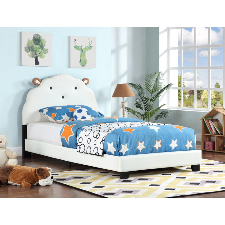 Upholstered Platform Bed for Kids with Slatted Base White Modern Contemporary Wood Natural Assembled