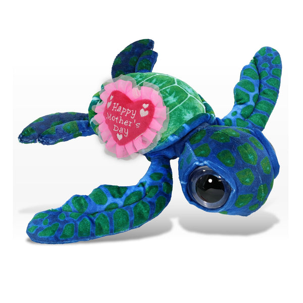 Soft Plush Blue Sea Turtle with Pink Heart 10 Inches Polyester