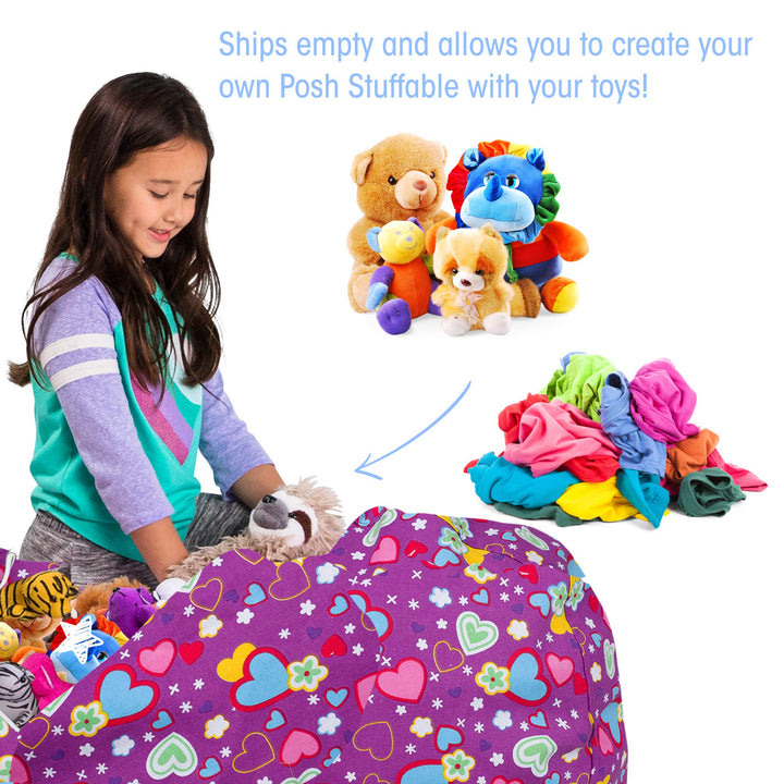 Posh Creations Stuffable Kids Stuffed Animal Storage Bean Bag Chair