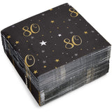 80th Birthday Paper Napkins (6.5 X 6.5 in Pack) Black Square Bamboo