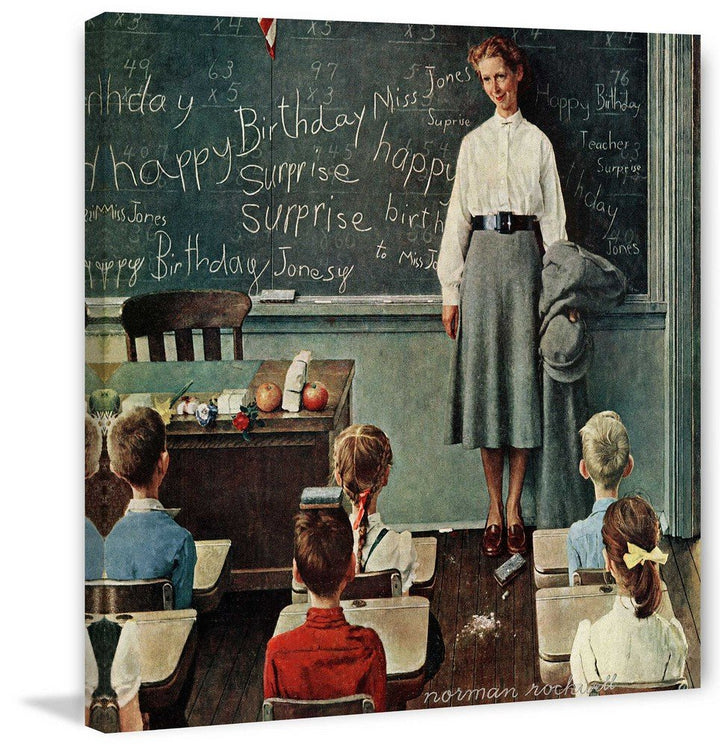 Marmont Hill Norman Rockwell Prints on Canvas Happy Birthday Miss Jones Art Print, 24 by 24"