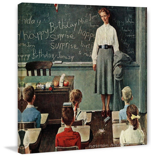 Marmont Hill Norman Rockwell Prints on Canvas Happy Birthday Miss Jones Art Print, 24 by 24"