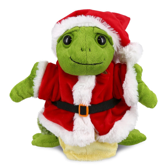 Santa Sea Turtle Stuffed Animal Hand Puppet with Outfit 10 Inches Green Red White Polyester