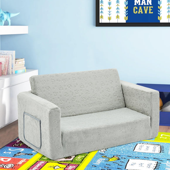 Kids Fold Out Couch 2-in-1 Children Convertible Sofa to Lounger Grey Modern Contemporary Foam