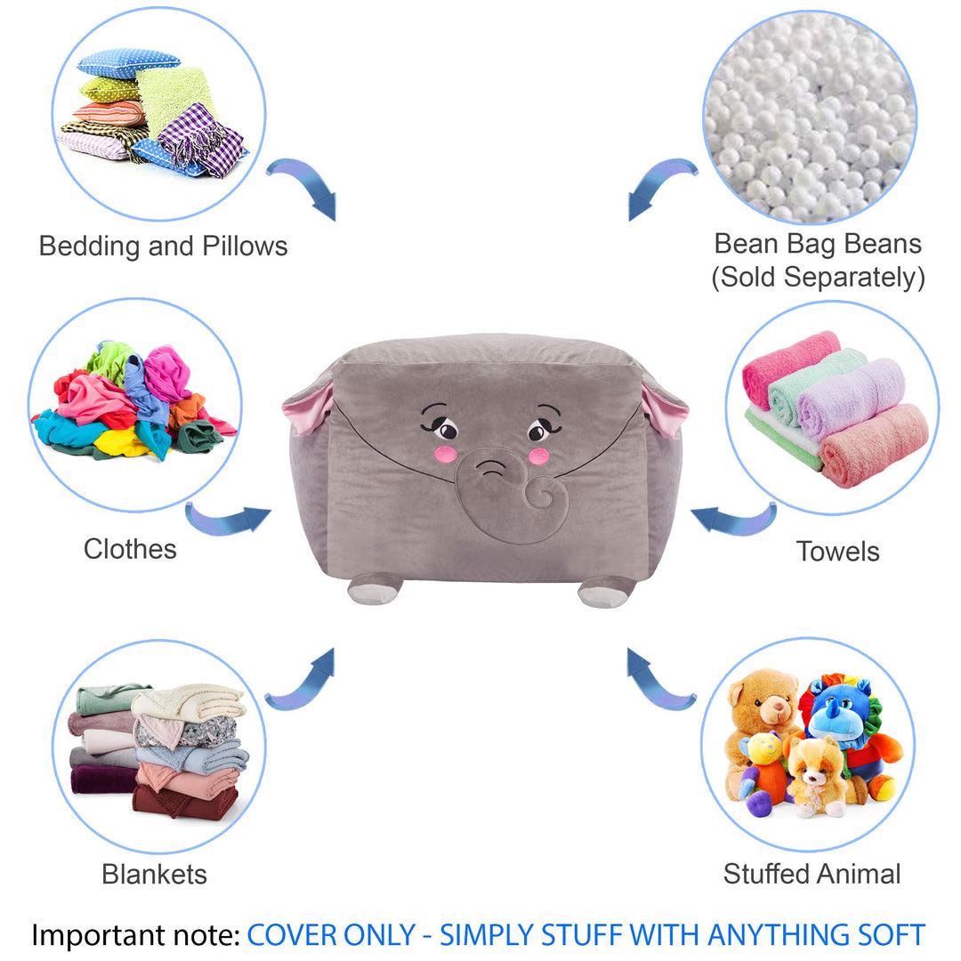 Stuffed Animal Storage Bean Bag Chair Cover only for Kids, Toy Holder