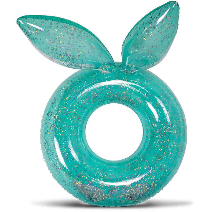 Inflatable Bunny Pool Float Tube with Sparkle Silver Confetti 36 Inch Blue