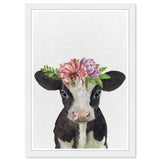 Olivia's Easel 'Floral Cow'kids Wall Art Framed Print Farm White