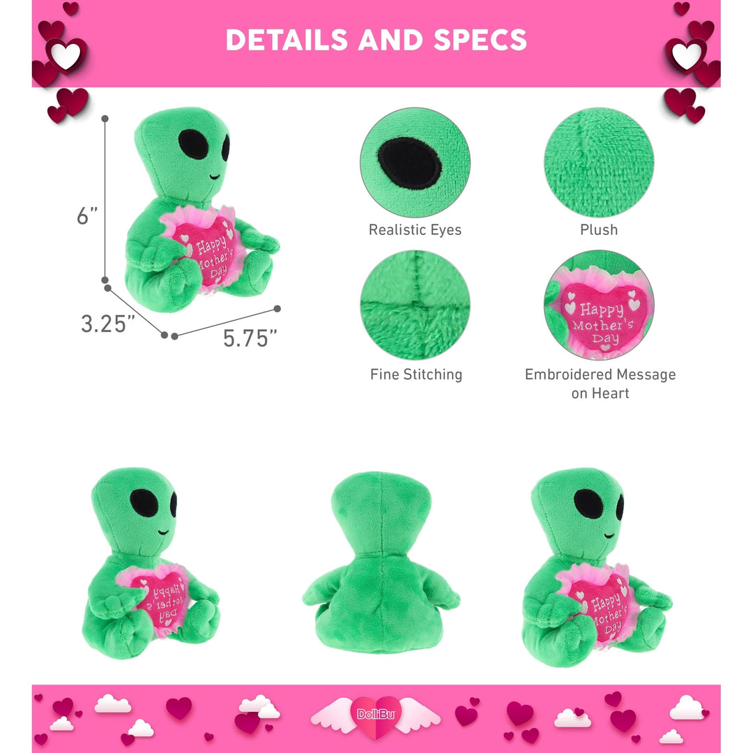 Happy Mother's Day Plush Green Alien with Pink Heart Message 6