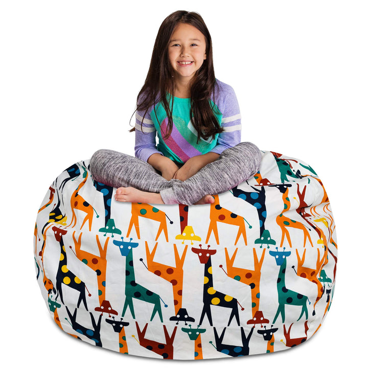 Posh Stuffable Kids Stuffed Animal Storage Bean Bag Chair Cover - Childrens Toy Organizer, X-Large-48 - Canvas Giraffes on White