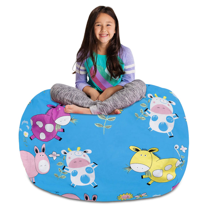 Posh Stuffable Kids Stuffed Animal Storage Bean Bag Chair Cover - Childrens Toy Organizer, X-Large-48 - Canvas Farm Blue