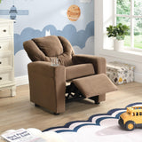 Velvet Kids Recliner Chair with Cup Holder and Sturdy Construction Brown Solid Modern Contemporary Manual Recline