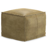 SIMPLIHOME Sheffield 18 Inch Boho Square Pouf in Distressed Sandcastle Genuine Leather, For the Living Room, Bedroom and Kids Room