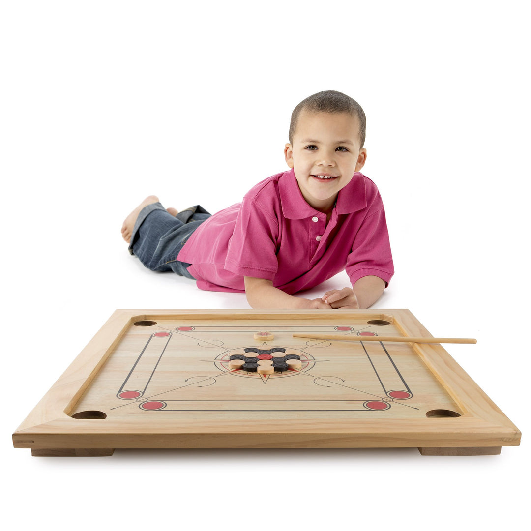 Carrom Board Game Classic Strike and Pocket Table Game with Cue