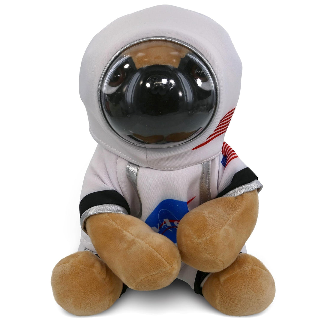 Big Eyed Pug Dog Astronaut Plush W/Space Helmet and Suit 10 Inches Black Brown White Polyester