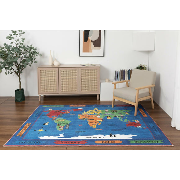 Kids Collection Discover The World Navy Area Rug 5'x'7' 5