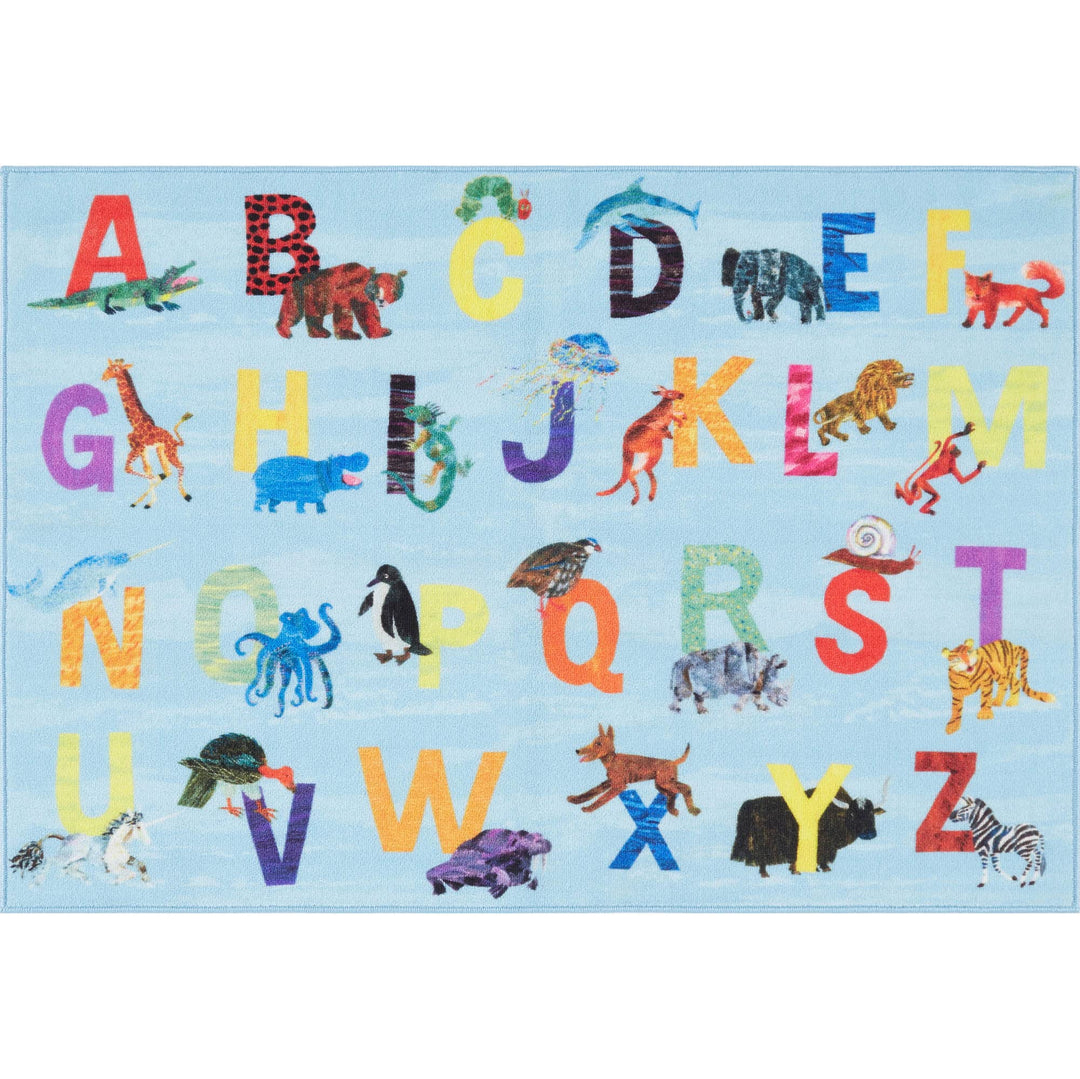 Eric Carle Elementary Blue Alphabet Kids Machine Washable Area Rug Blue/Orange, 35"x51"