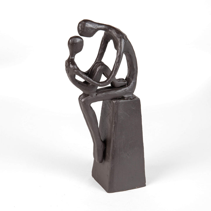 Mother and Child Tender Embrace Cast Iron Sculpture Brown Bronze