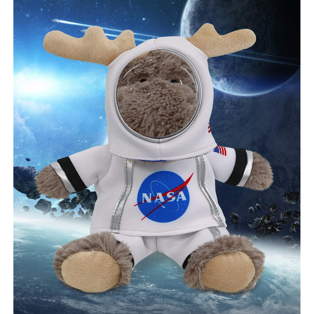 Sitting Moose Astronaut Plush with Space Helmet and Suit 8 Inches