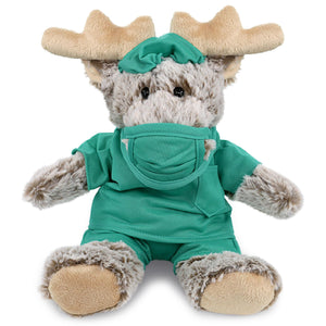 Sitting Moose with Brown Hooded Sweater Doctor Plush Toy 8 Inches Green Polyester