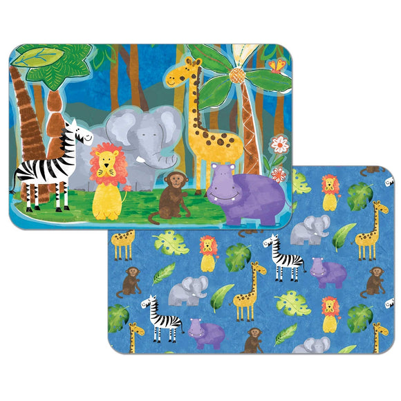 Reversible Wipe-Clean Placemats Set of 4 Kids Jungle Friends Multi Color Rectangle Plastic