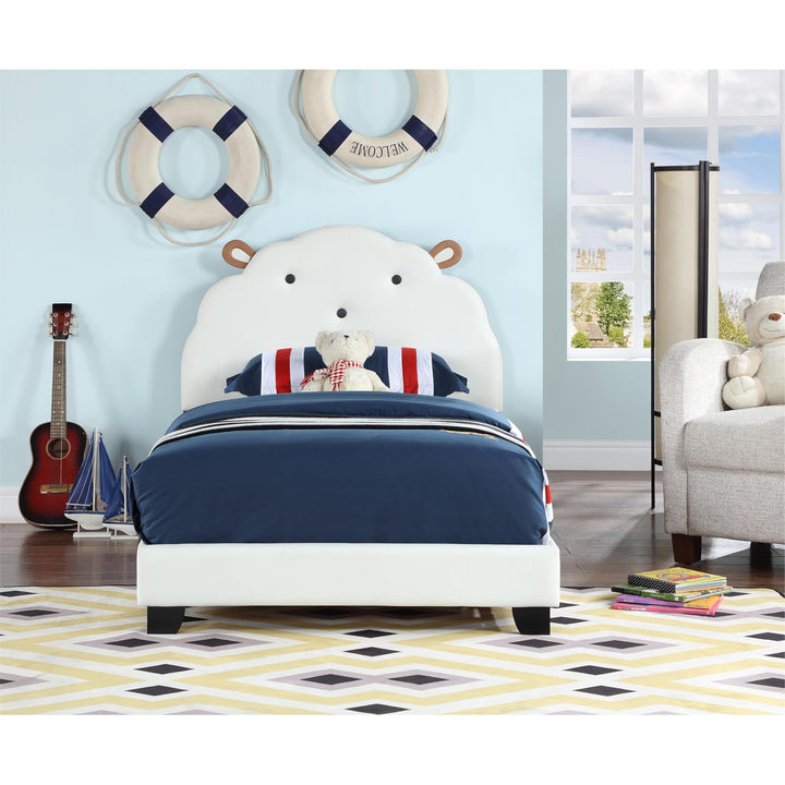 Upholstered Platform Bed for Kids with Slatted Base White Modern