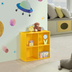 4 Cube Storage Organizer Book Shelf Toy Yellow Children's Wood