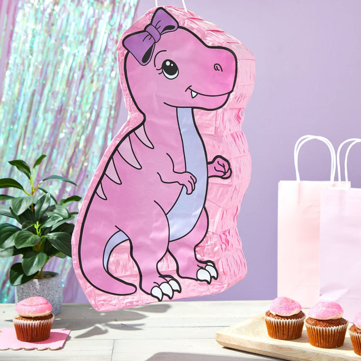 Pink Dinosaur Pinata for Girls T-rex Birthday Party Supplies(16.5 X 13