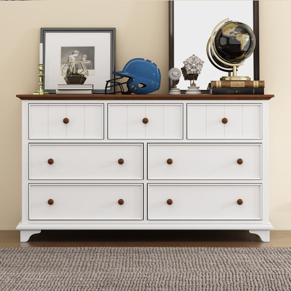 Wooden Captain Dresser for Bedroom Living Room Kids' Beige Modern Contemporary Wood Walnut Finish