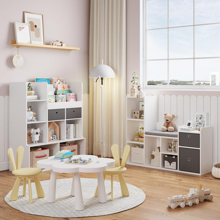 Kids White Bookcase 6-Cubby Storage Bench for Kids' Room 11.8" l X .