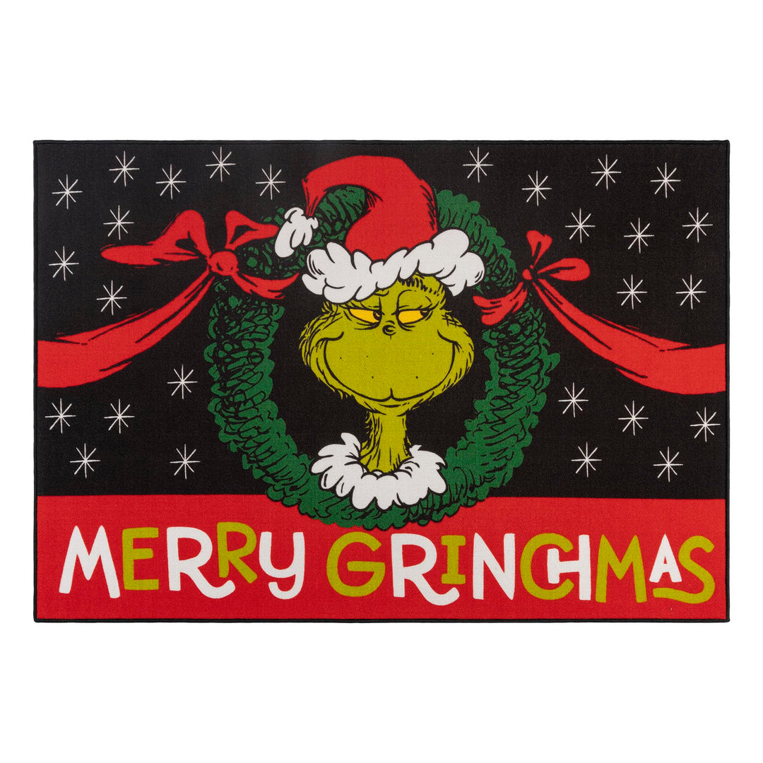 Gertmenian Kids Playroom & Game Room Carpet, The Grinch Childrens Rug, Kids Novelty Home Decor, Ideal Area Rug for Child Bedroom 54x78, Merry Grinchmas Wreath, 28601