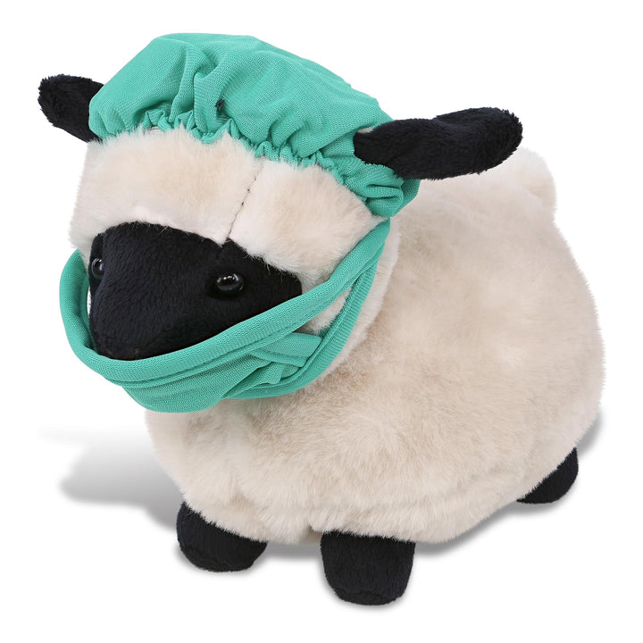 Blacknose Sheep Doctor Plush with Scrub Cap and Mask 8.5 Inches Black Green White Polyester