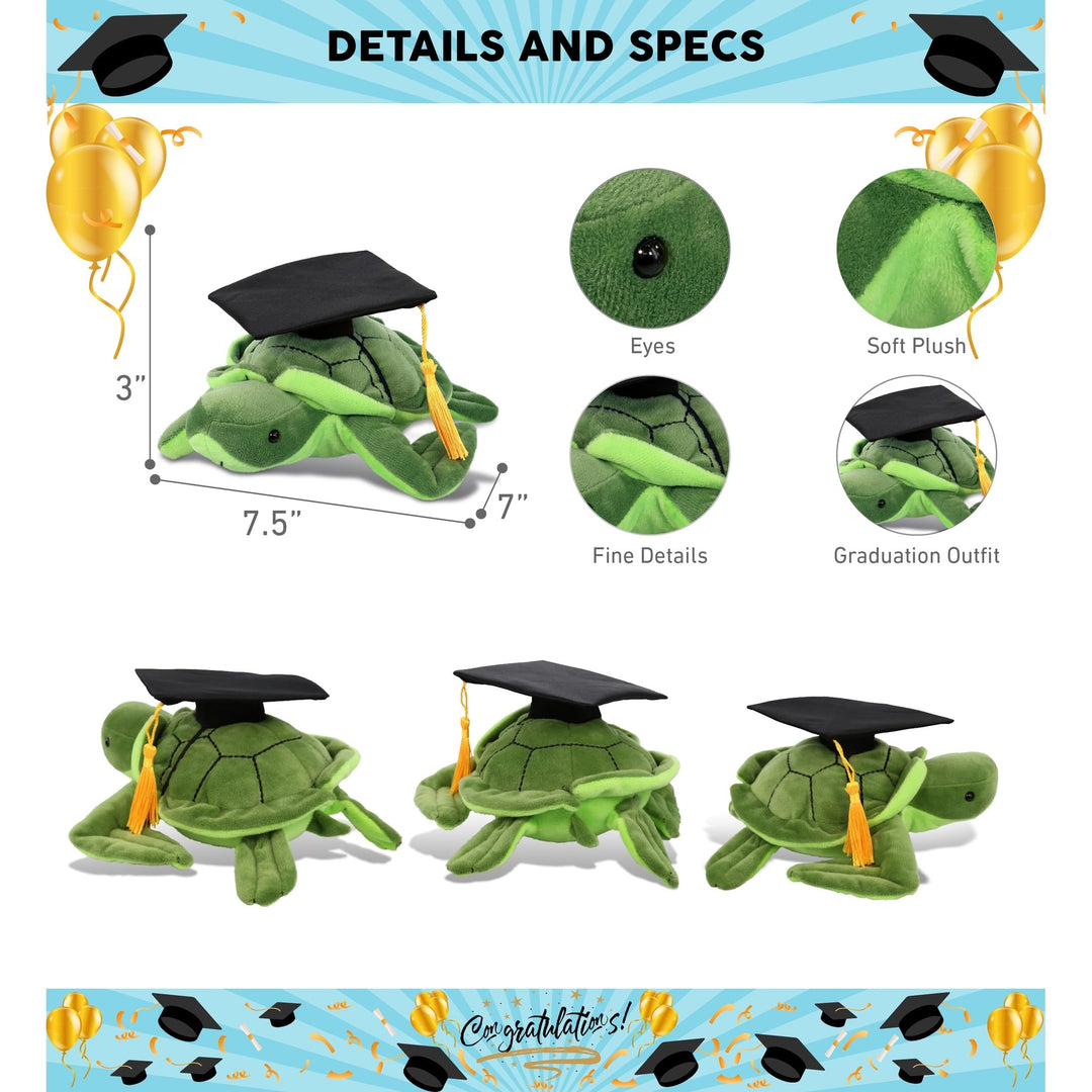 Sea Turtle Graduation Plush Toy with Cap W/Tassel 7.5 Inches Black