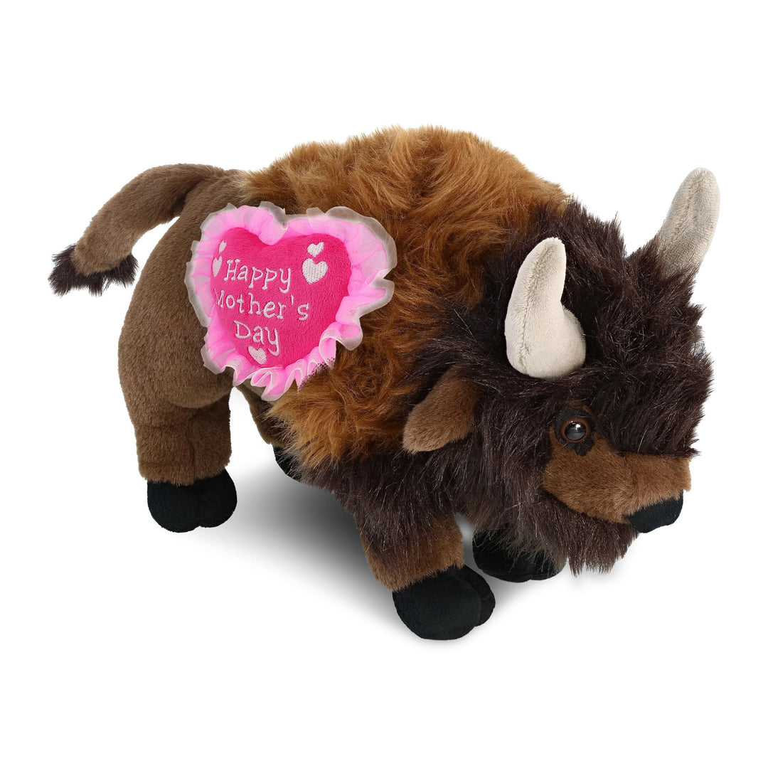 Plush Buffalo with Pink Heart 12 Inches Brown Polyester