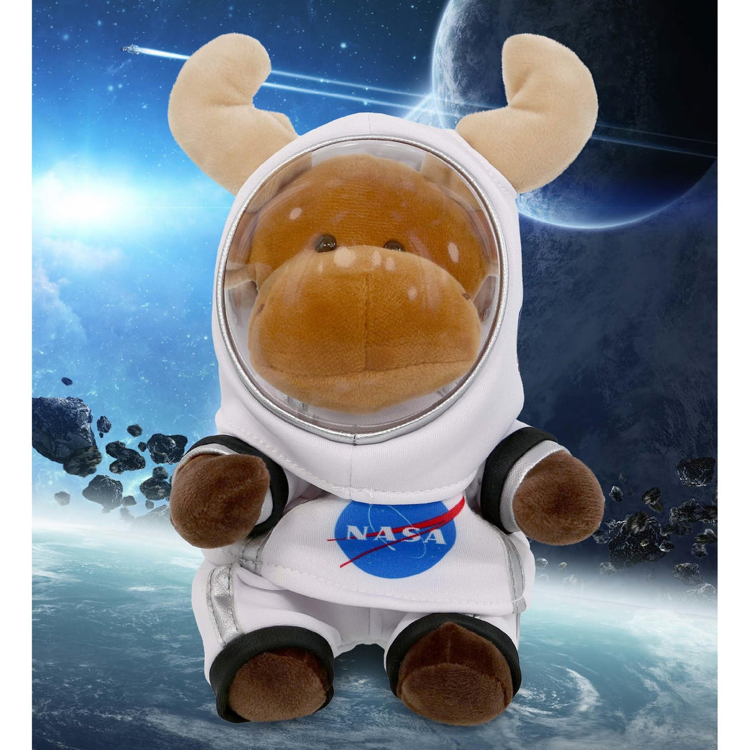 Sitting Moose Astronaut Plush Toy with Helmet and Suit 6 Inches