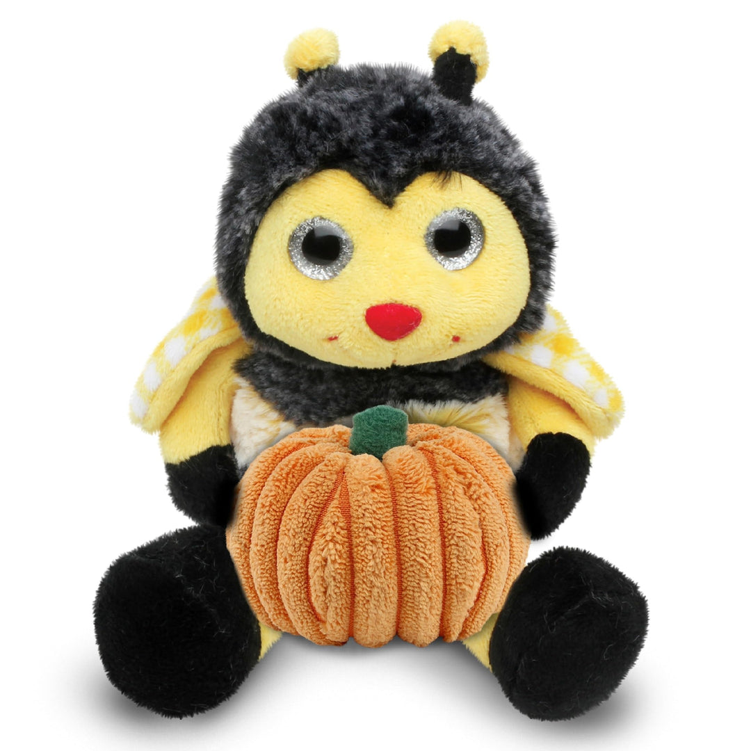 Sitting Bee Stuffed Animal with Pumpkin 7 Inches Black Orange Yellow Polyester