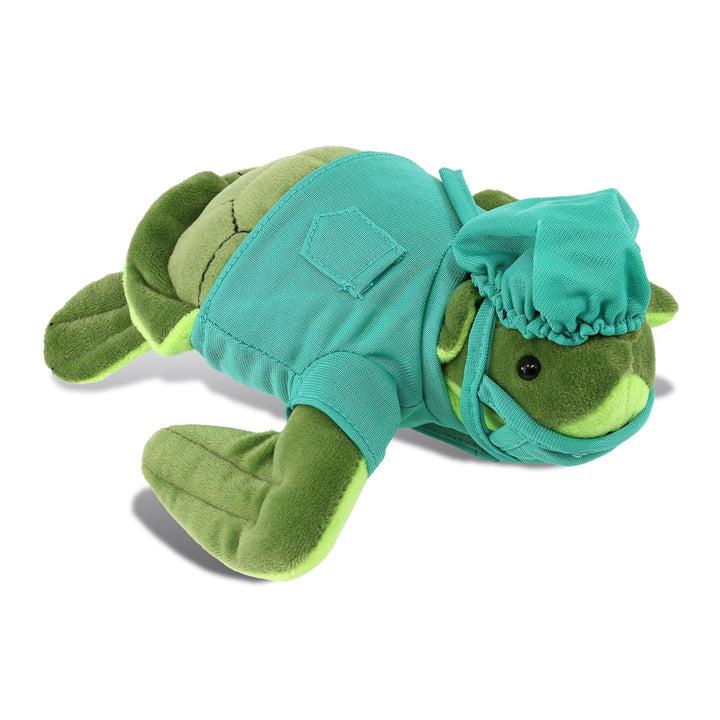 Sea Turtle Doctor Plush with Cute Scrub Uniform and Cap Outfit 6 Inches Green Polyester