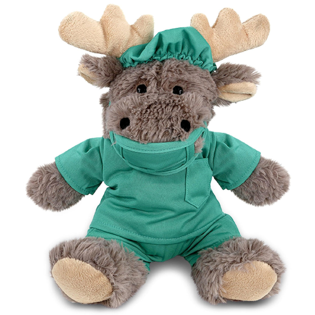 Sitting Moose with Grey Hooded Sweater Doctor Plush Toy 8 Inches Green Polyester