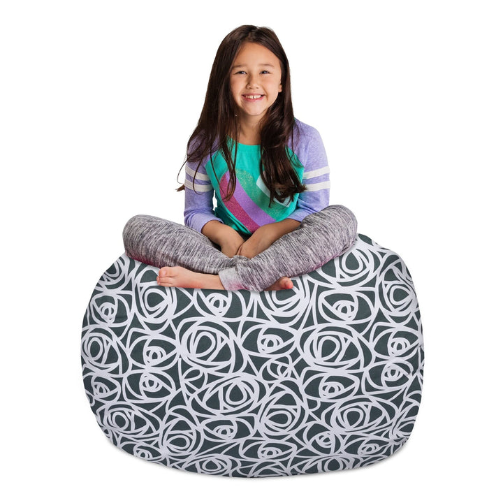 Posh Creations Kids Stuffed Animal Storage Bean Bag Chair Cover - Childrens Toy Organizer, X-Large-48in, Canvas Roses Gray