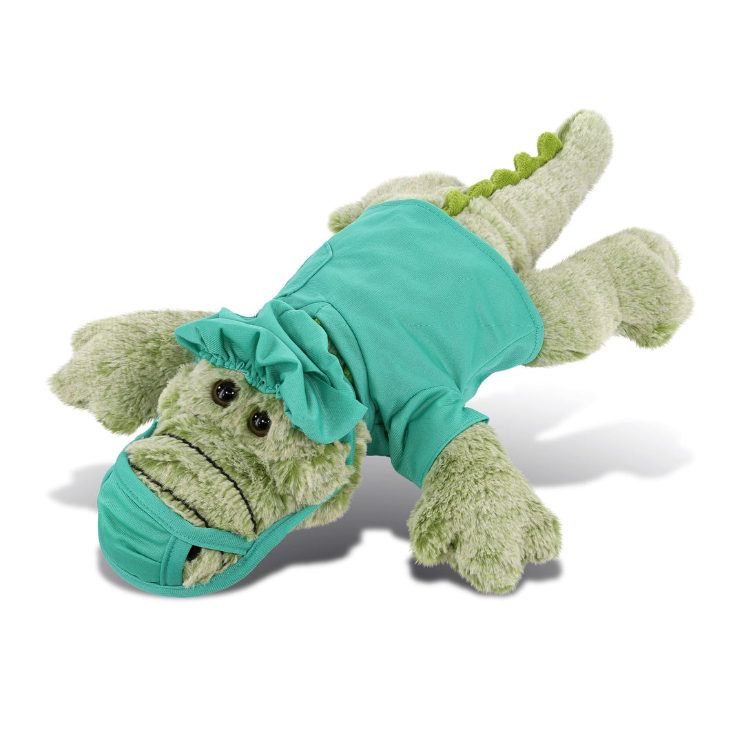 Alligator Large Doctor Plush Toy with Cute Scrub Uniform Cap 16.5 Inches Green Polyester