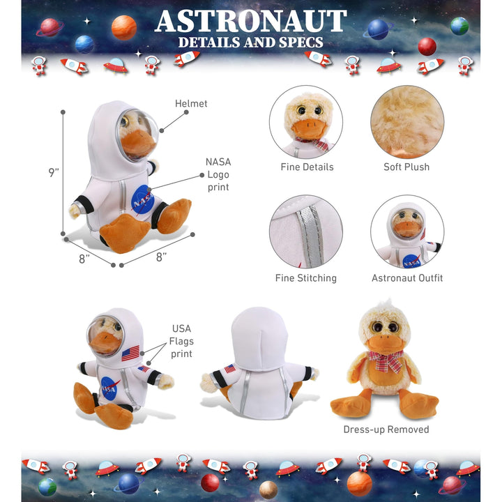 Sitting Yellow Duck Astronaut Plush with Helmet and Suit 9 Inches