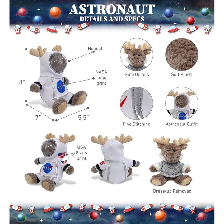 Sitting Moose Astronaut Plush with Space Helmet and Suit 8 Inches