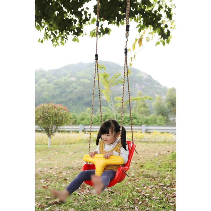 Red Plastic Baby and Toddler Swing Seat with Hanging Ropes