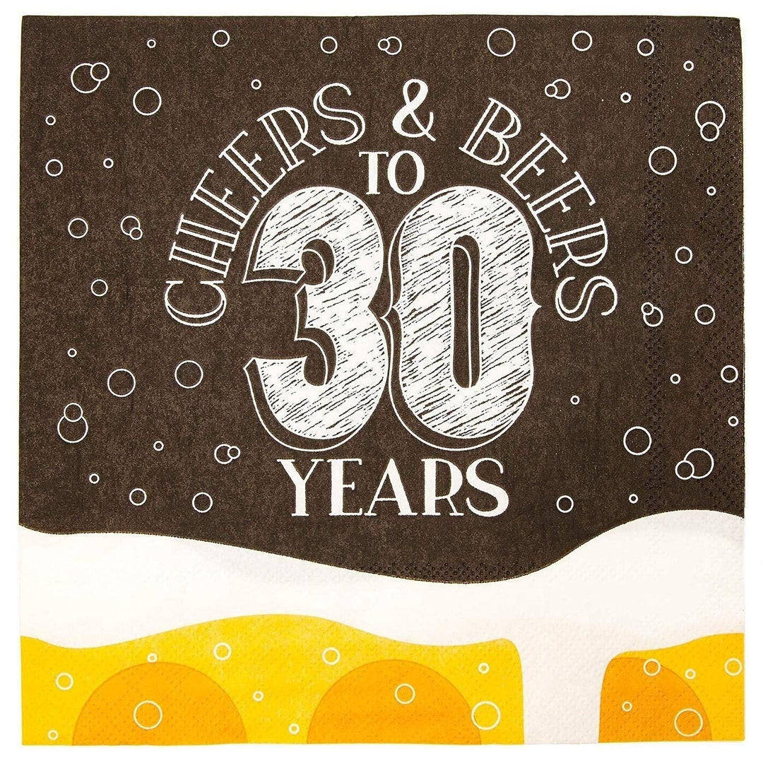 Pack Cheers to 30 Years Paper Napkin 6.5" for Birthday Party Decorations Black White Yellow Square Synthetic Fiber