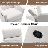 Multi-Function Upholstered Rocker Nursery Chair Swivel Recliner Beige Solid Mid-Century Modern Pattern Linen Metal Finish