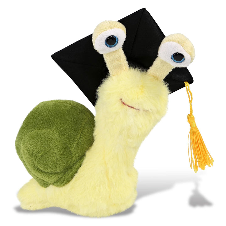 Yellow Snail Small Graduation Plush Toy with Cap Tassel 5.5 Inches Black Green Polyester